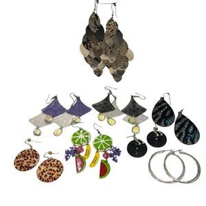 Lot of 8 Pairs Vintage 80s Colorful Animal Print Fruit Musical Novelty Earrings